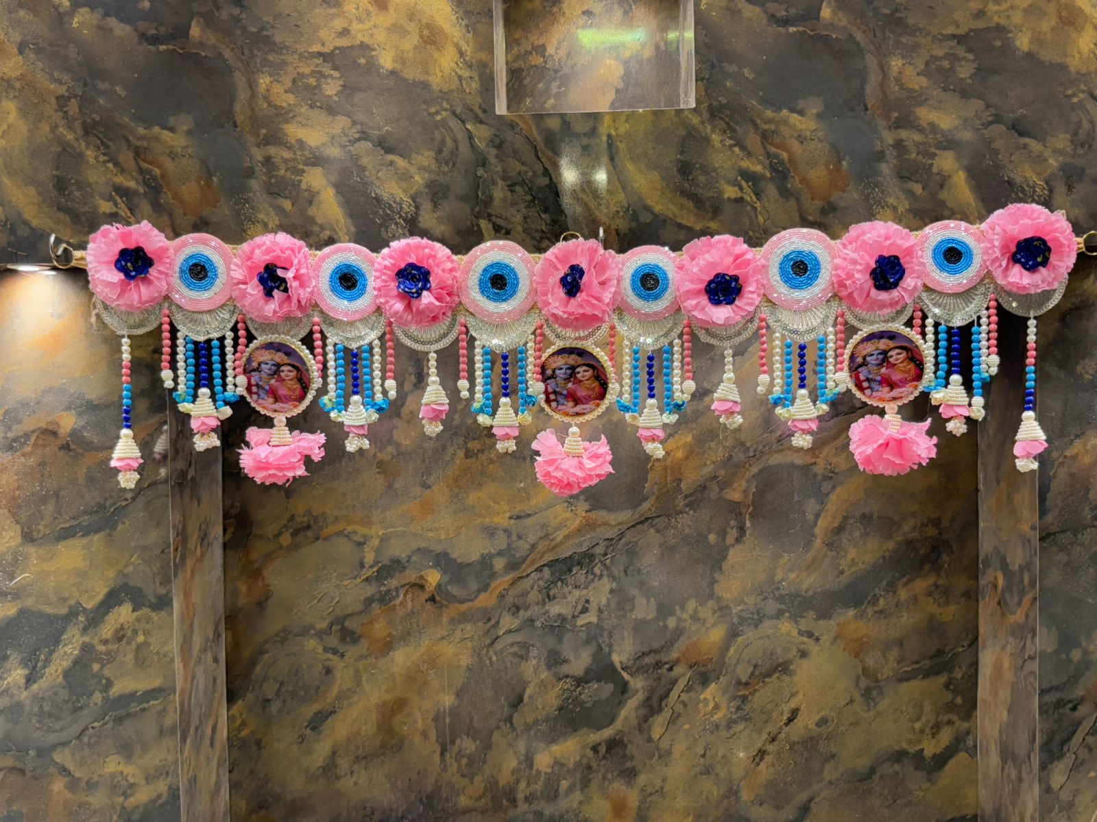 Peach Evil Eye Blossom Radha Krishna Toran